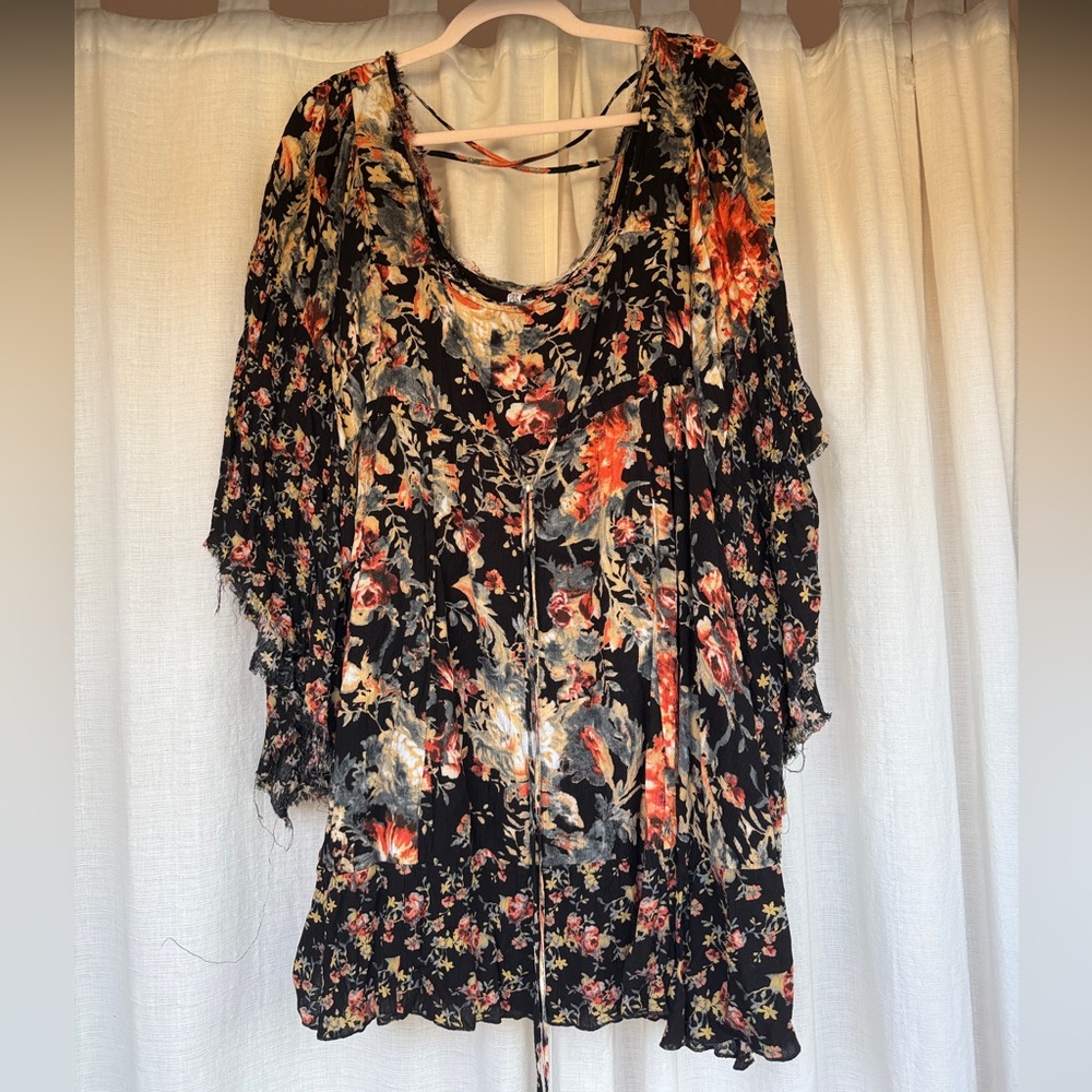 Free People Black and Orange Flutter Sleeve Tunic dress